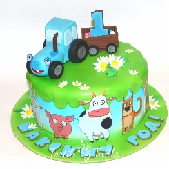 Торт синий трактор